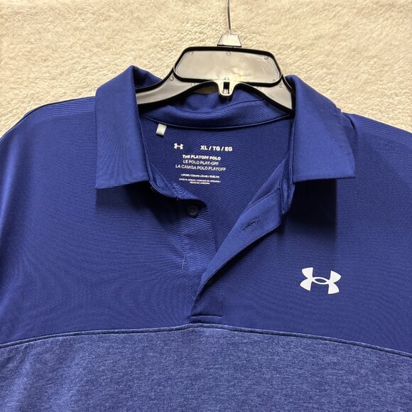 Under Armour Shirt Mens XL Blue Purple Geometric Polo Activewear Short Sleeve - Picture 2 of 6